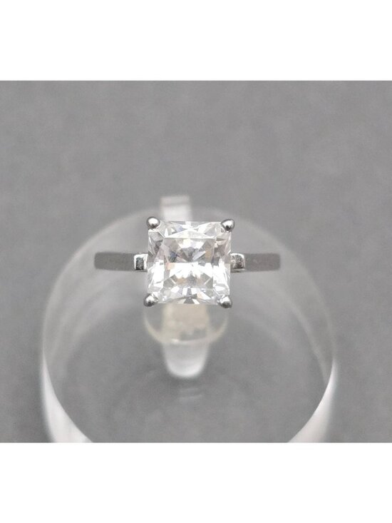 UTC Jewelry - Sterling Silver CZ Princess Cut Solitaire Ring Size 6 Minimalist Wedding Band
